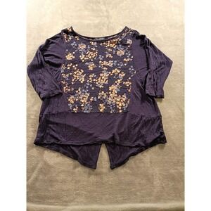 Lucky Brand Shirt Womens Small Blue Floral Scoop Neck 3/4 Sleeve Tunic Top